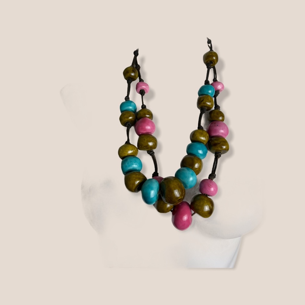 Vintage ceramic pottery set of 2 necklace multi